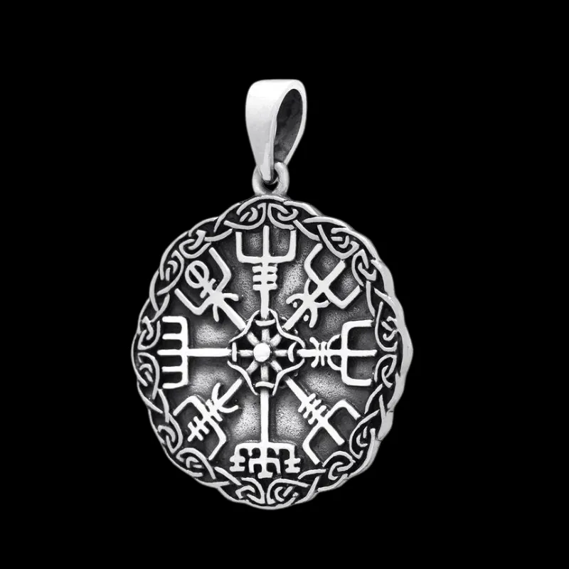 VEGVISIR COMPASS CELTIC KNOTWORK 925 STERLING SILVER PENDANT