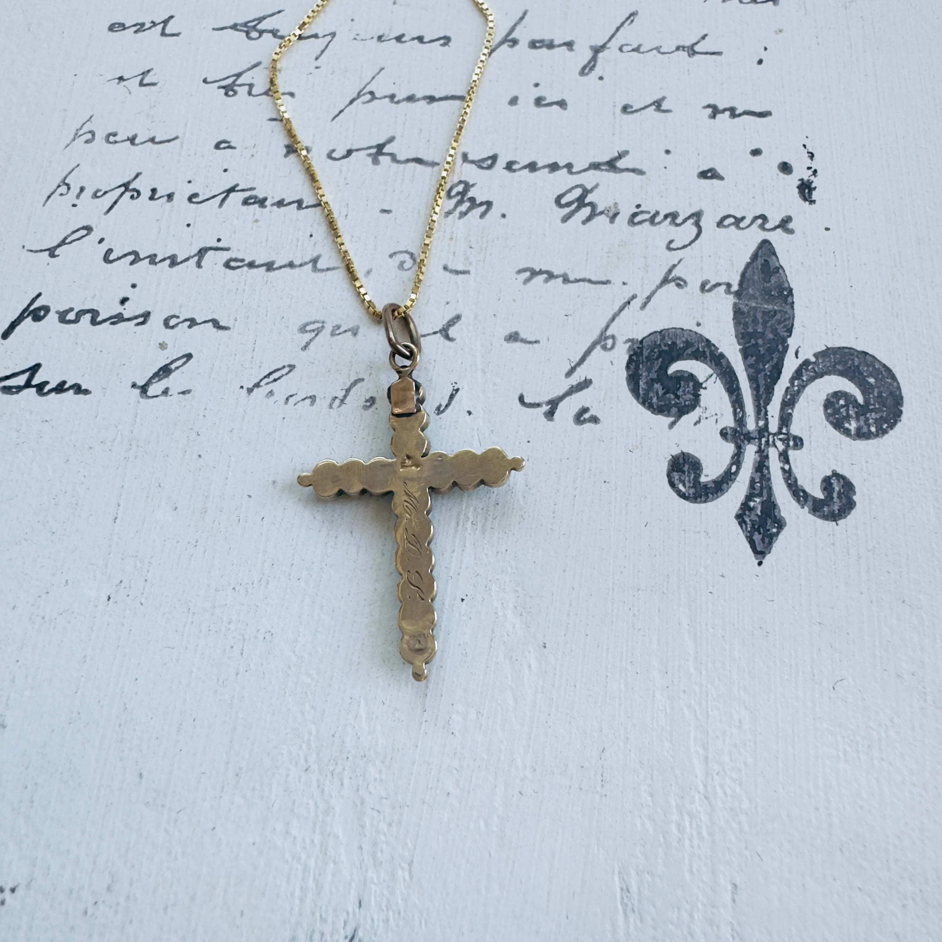Victorian 14K Gold Cross with Turquoise Stones