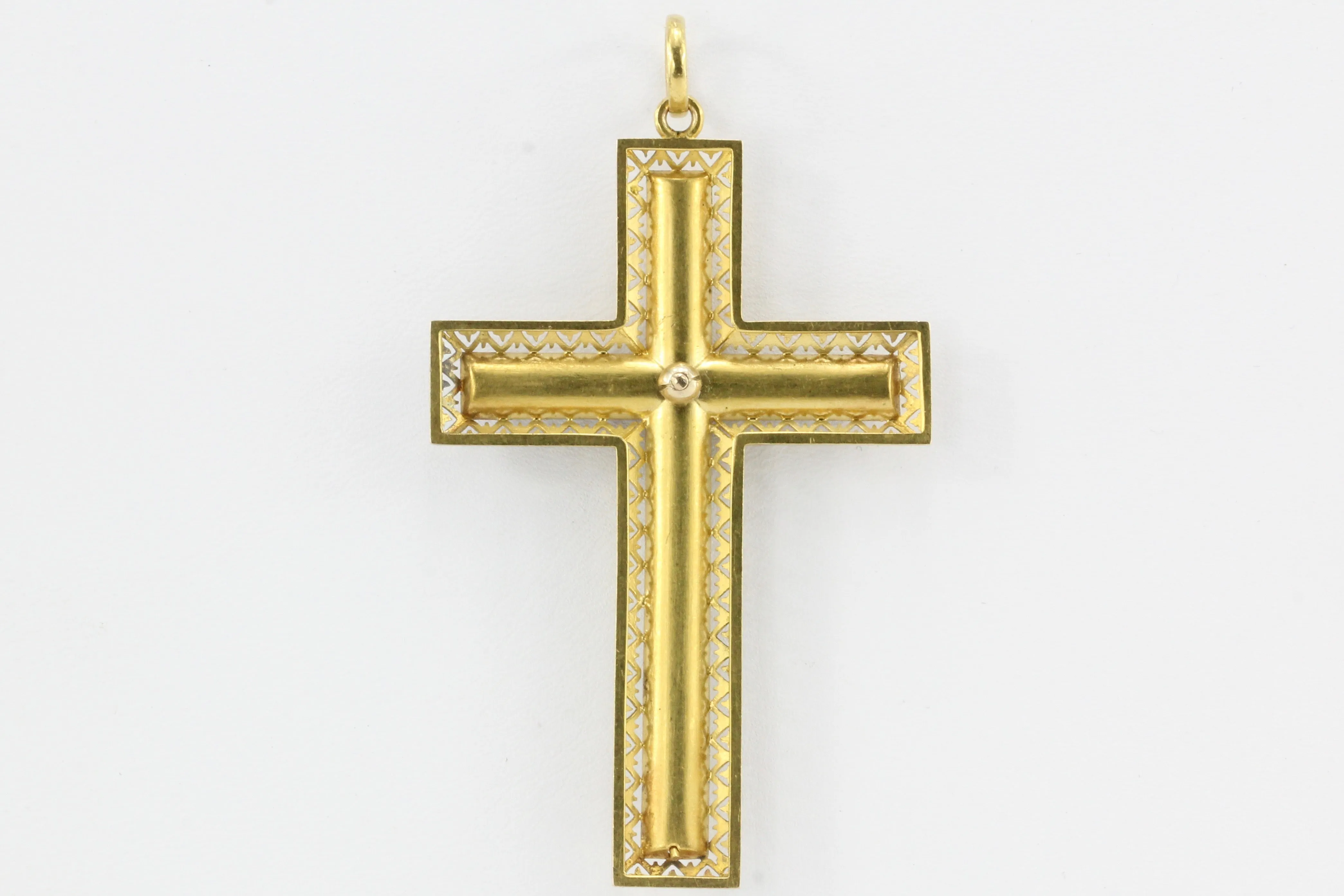 Victorian 15K Gold Persian Turquoise Pierced Cross Pendant c.1880 in Box