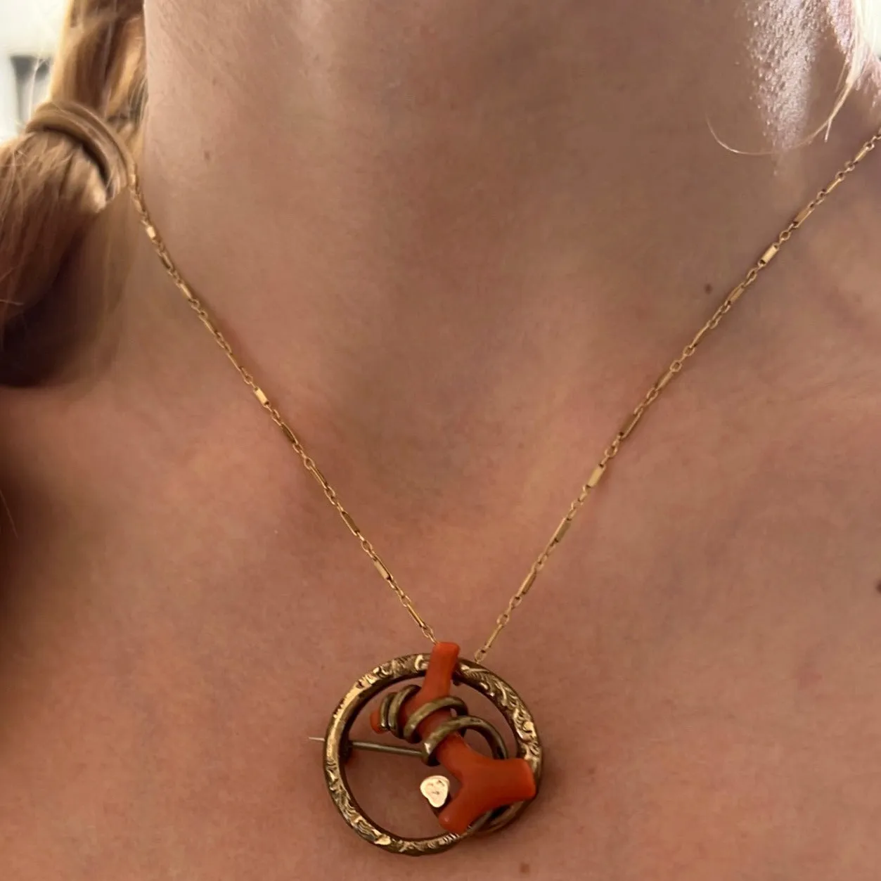 Victorian Coral Love Knot Necklace
