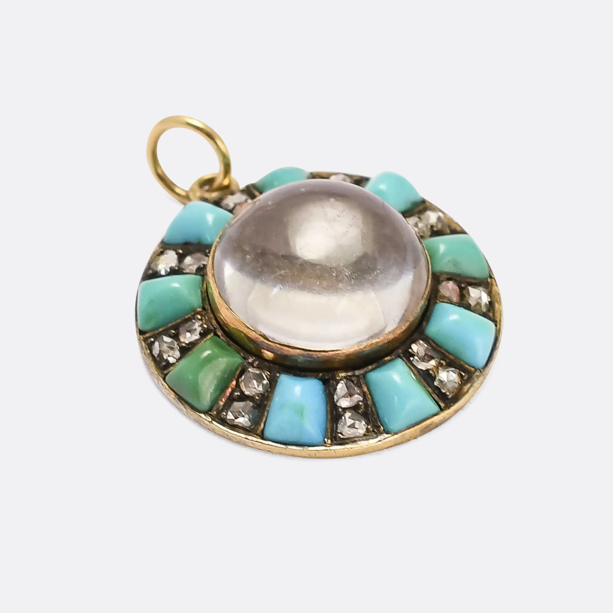 Victorian Diamond & Turquoise "Pool of Light" Pendant