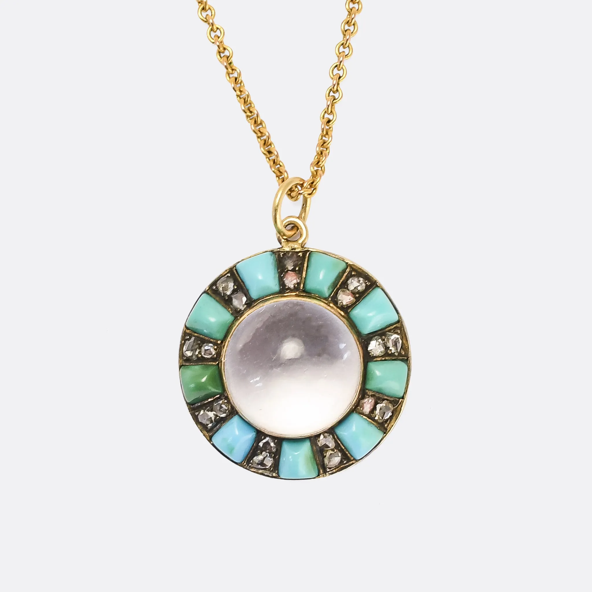 Victorian Diamond & Turquoise "Pool of Light" Pendant