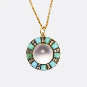 Victorian Diamond & Turquoise "Pool of Light" Pendant