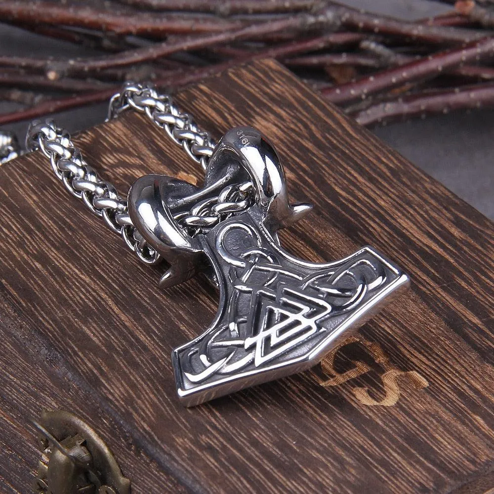 Viking Stainless Hammer Skull Chain Necklace
