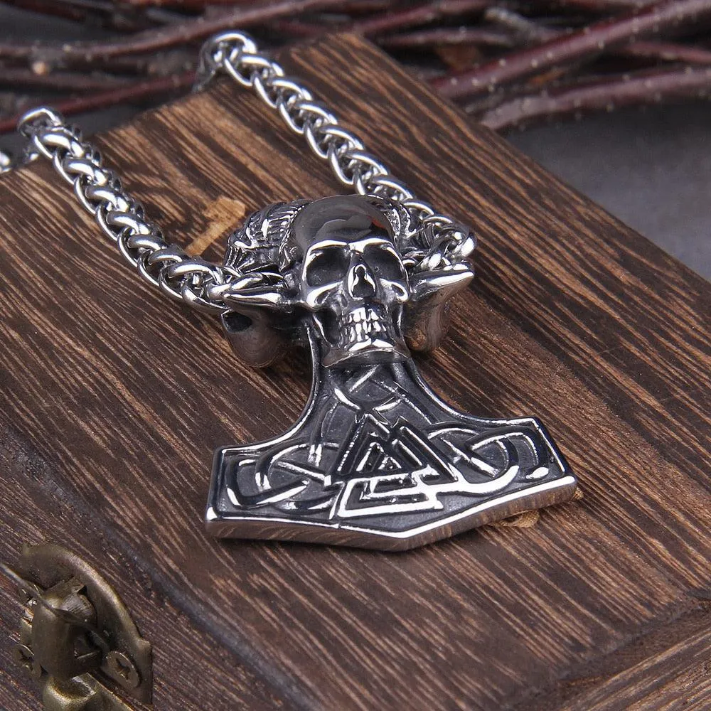 Viking Stainless Hammer Skull Chain Necklace