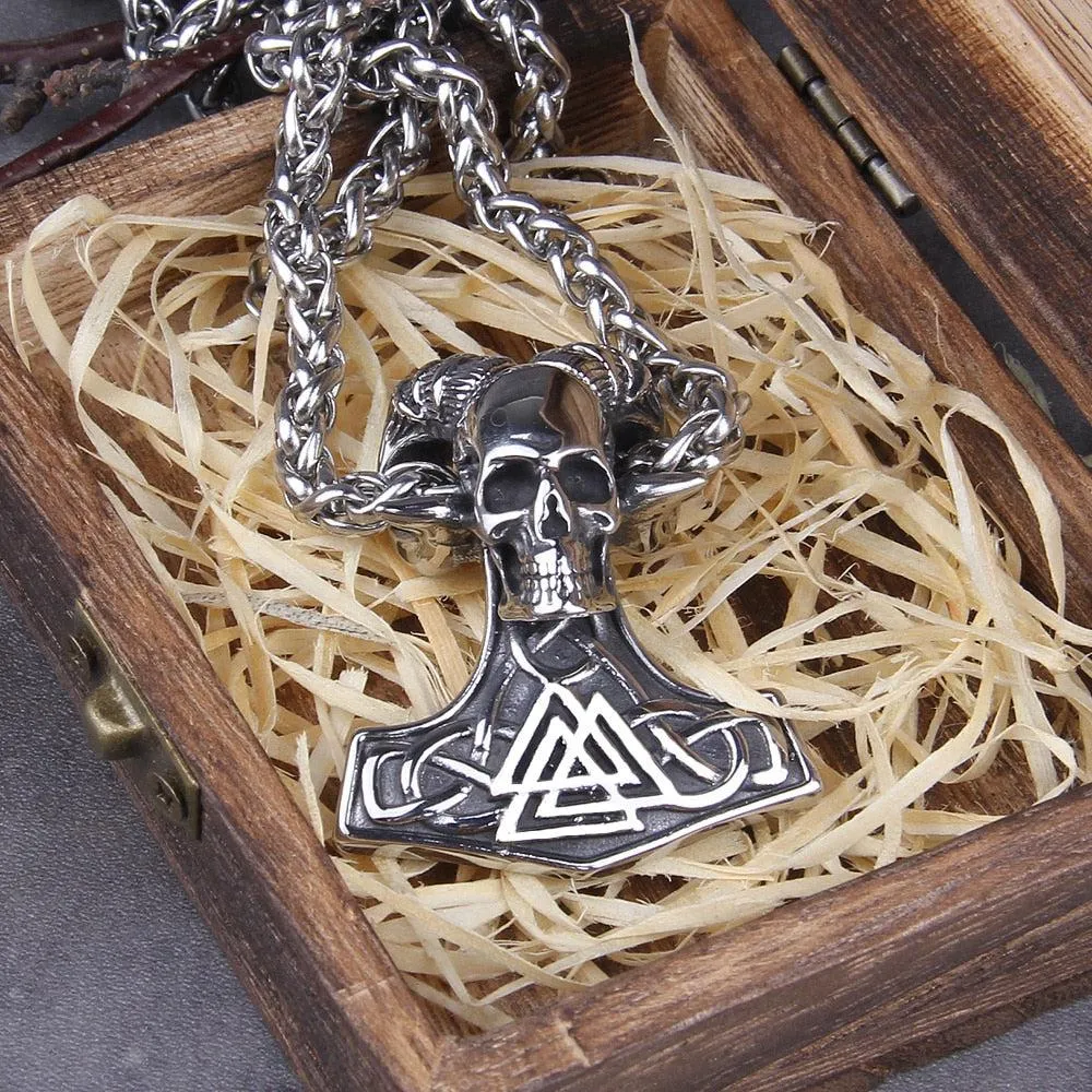 Viking Stainless Hammer Skull Chain Necklace