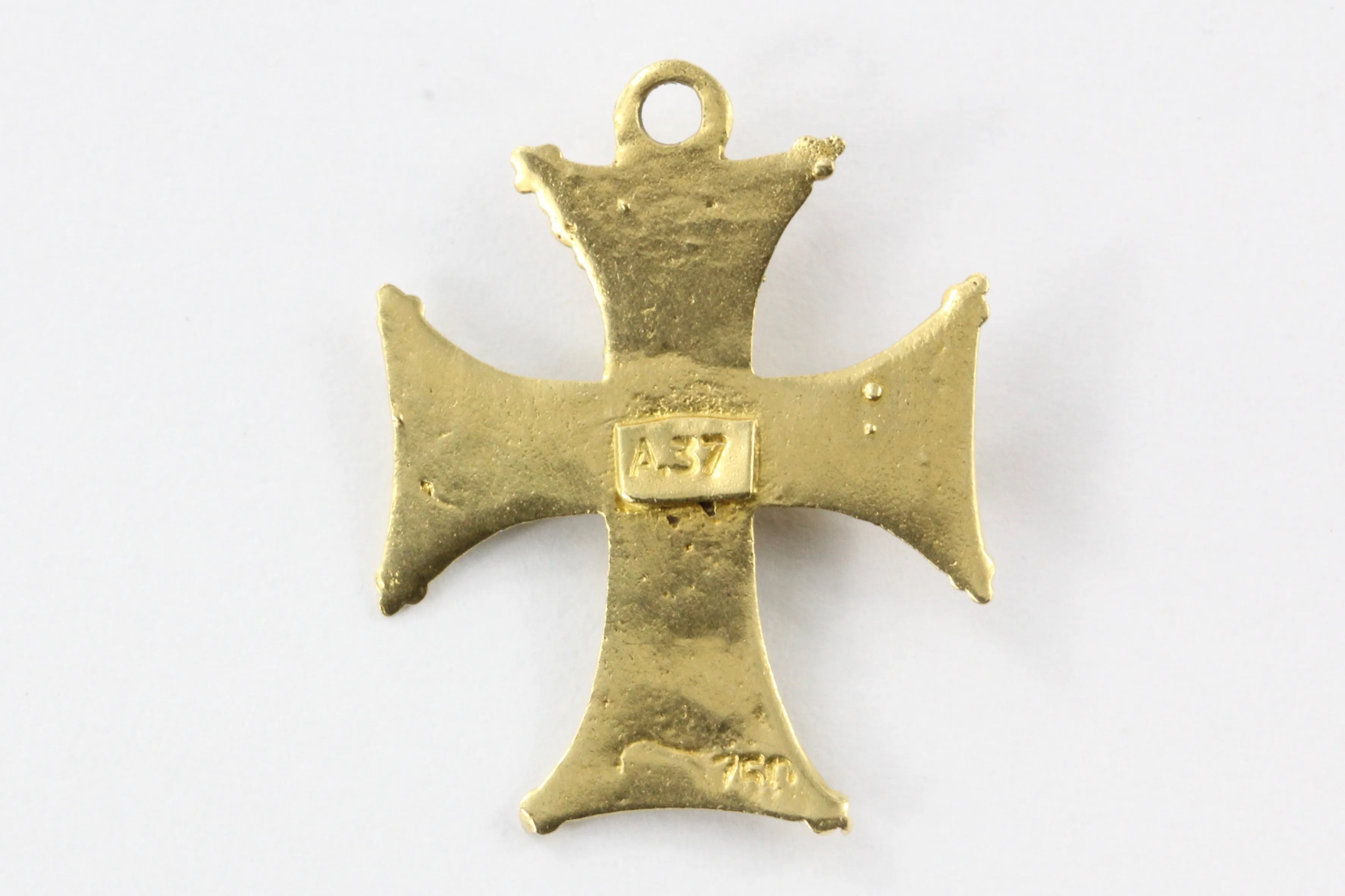 Vintage 18K Gold Maltese Enamel & Turquoise Cross Pendant