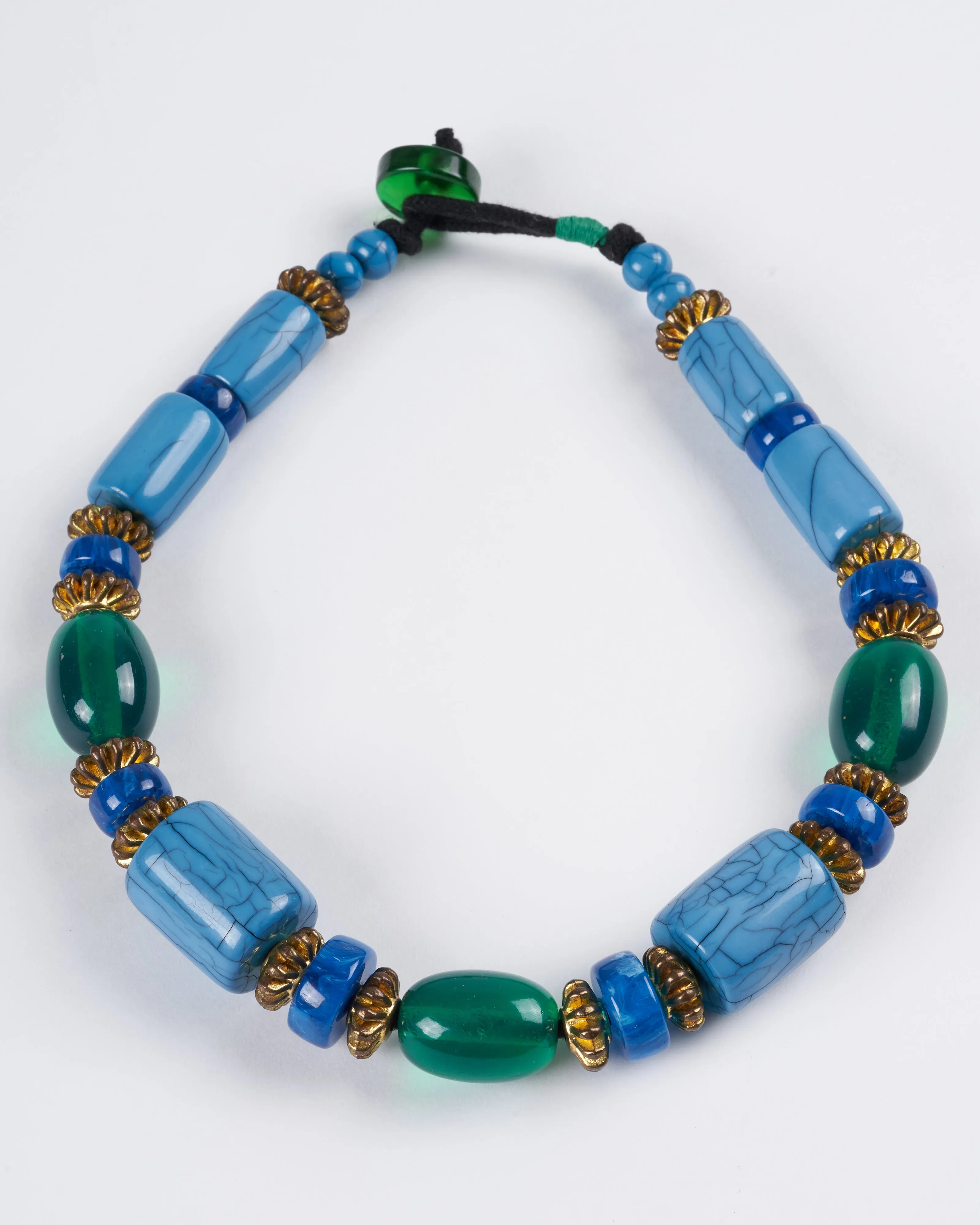 vintage acrylic beaded necklace - blue and green multi