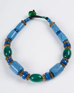 vintage acrylic beaded necklace - blue and green multi