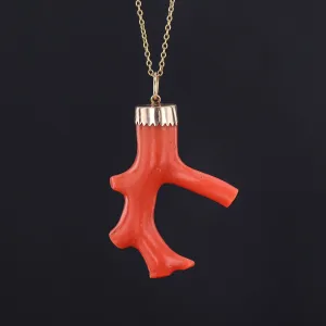 Vintage Coral Branch Pendant of 14k Gold