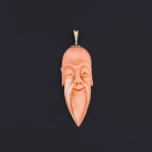 Vintage Coral Face Pendant of 14k Gold