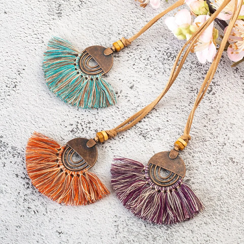 Vintage Fabric Tassel Necklace