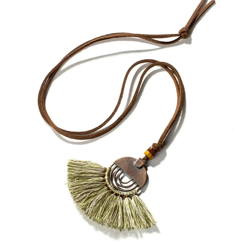 Vintage Fabric Tassel Necklace
