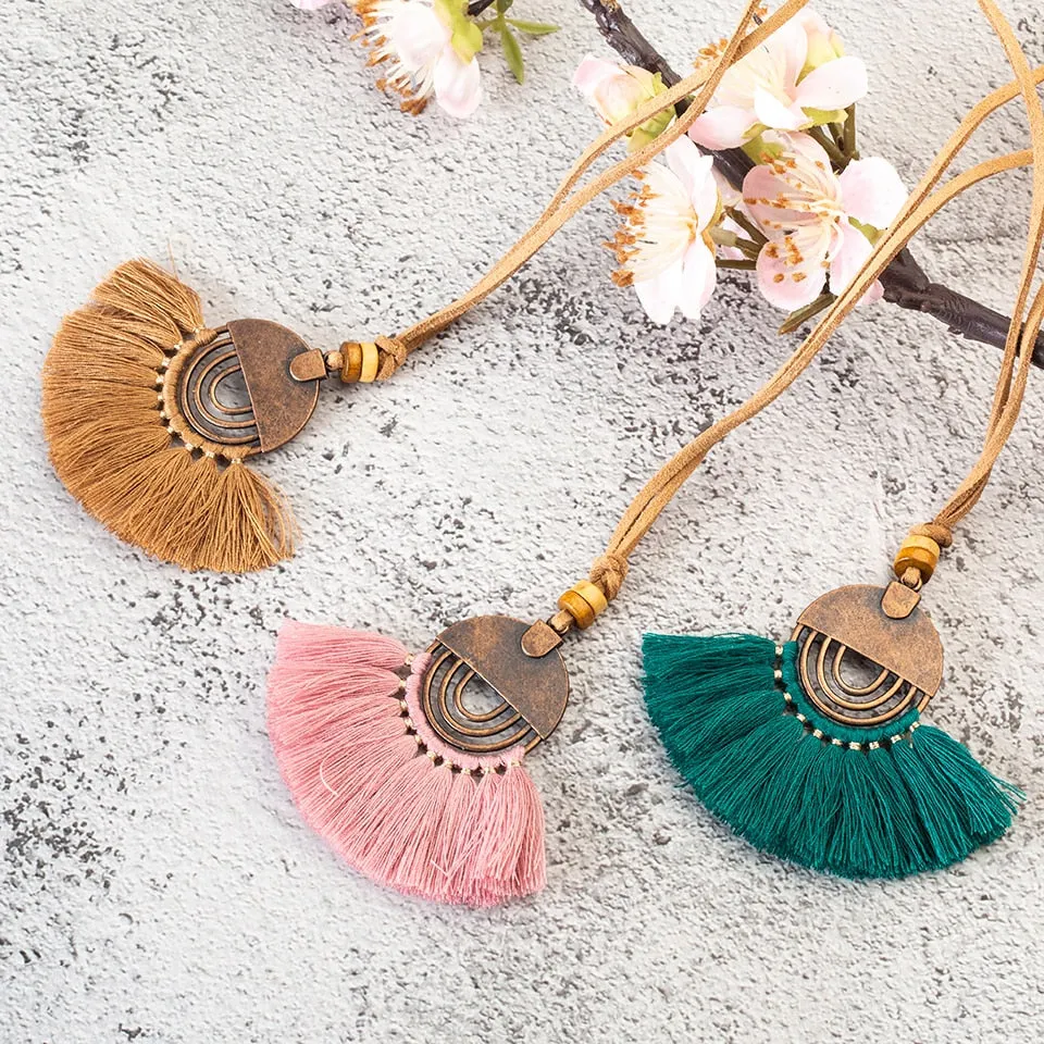 Vintage Fabric Tassel Necklace