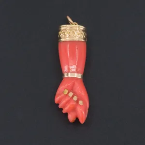 Vintage Figa Charm | Reconstituted Coral Charm with Gold Cap and Nails