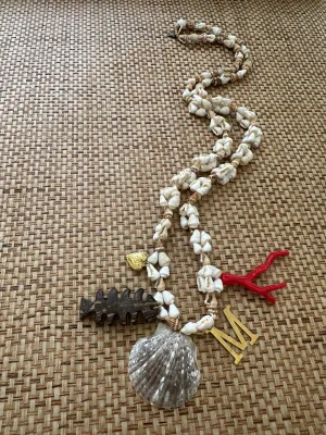 Vintage Seashell and Coconut Heart Charm Necklace