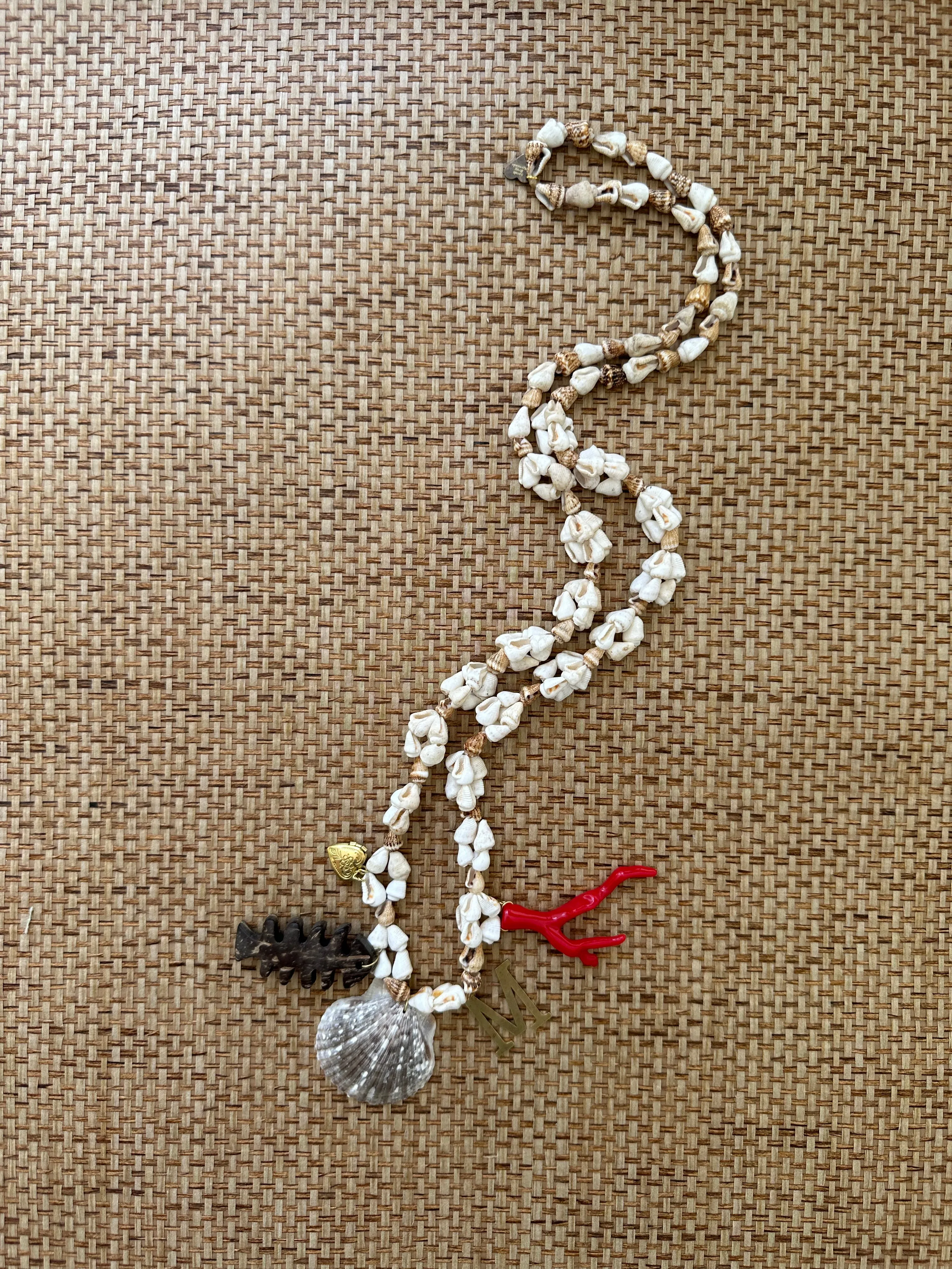Vintage Seashell and Coconut Heart Charm Necklace