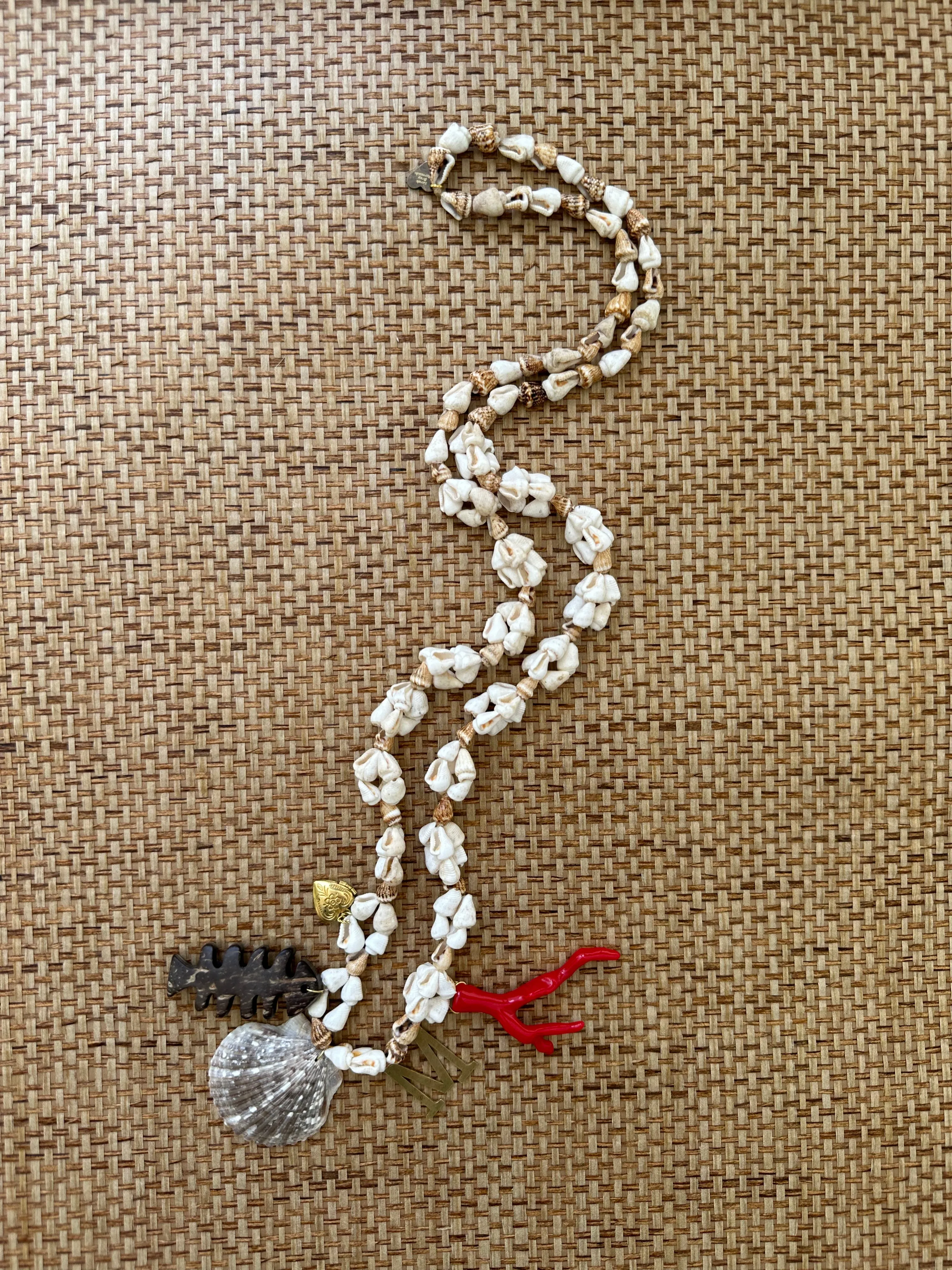 Vintage Seashell and Coconut Heart Charm Necklace