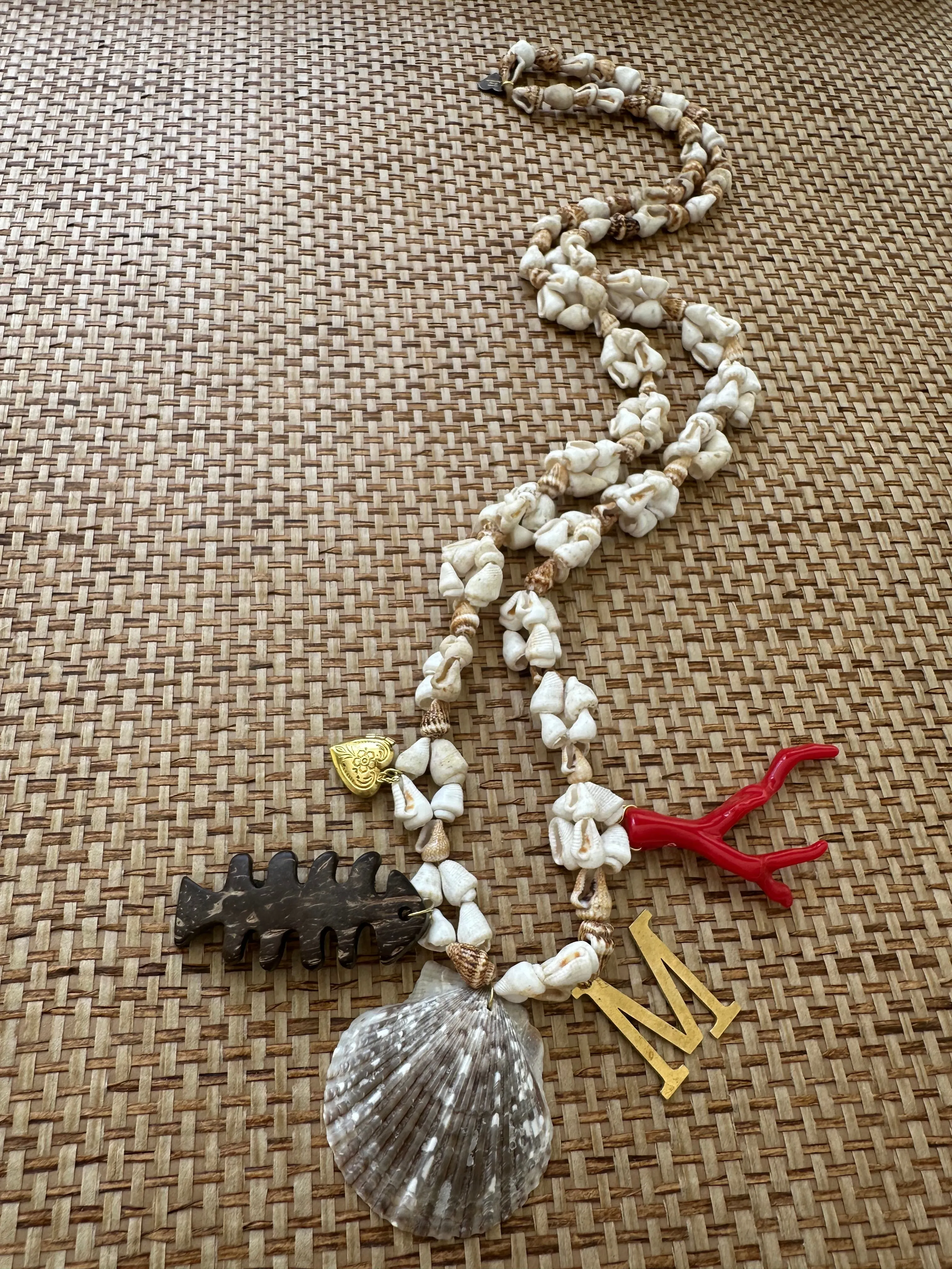 Vintage Seashell and Coconut Heart Charm Necklace