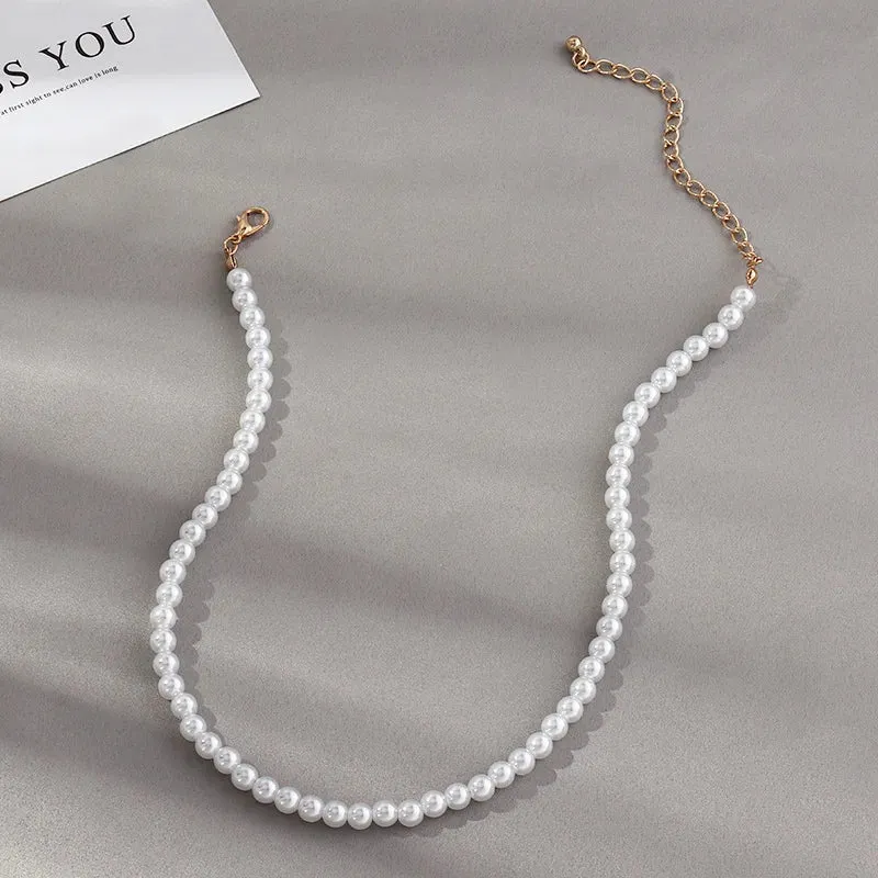 Vintage Style Simple 6MM Pearl Chain Choker Necklace For Women Wedding Love Shell Pendant Necklace
