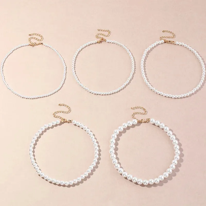 Vintage Style Simple 6MM Pearl Chain Choker Necklace For Women Wedding Love Shell Pendant Necklace