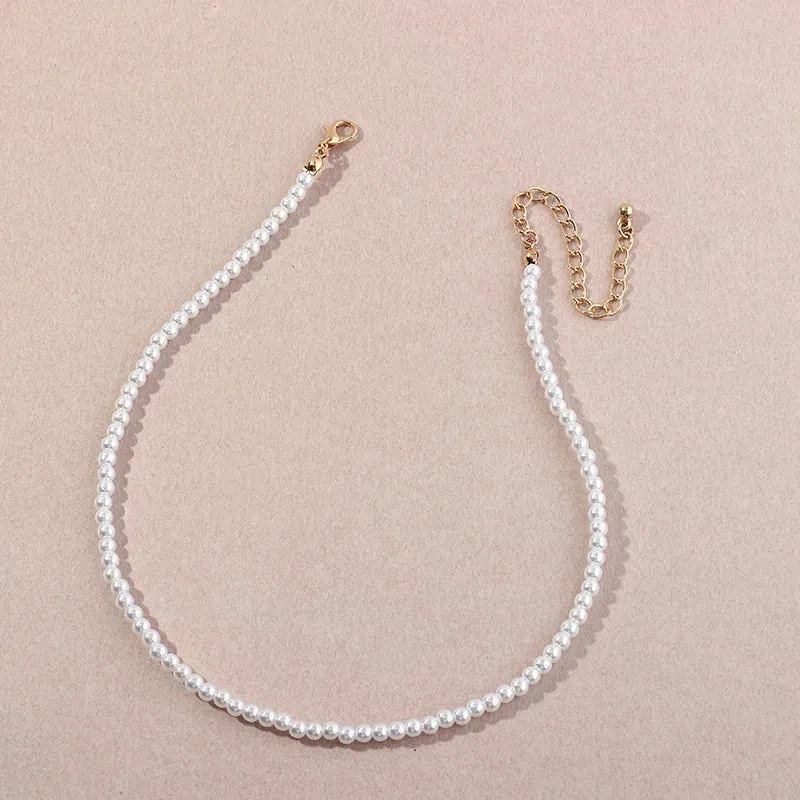 Vintage Style Simple 6MM Pearl Chain Choker Necklace For Women Wedding Love Shell Pendant Necklace