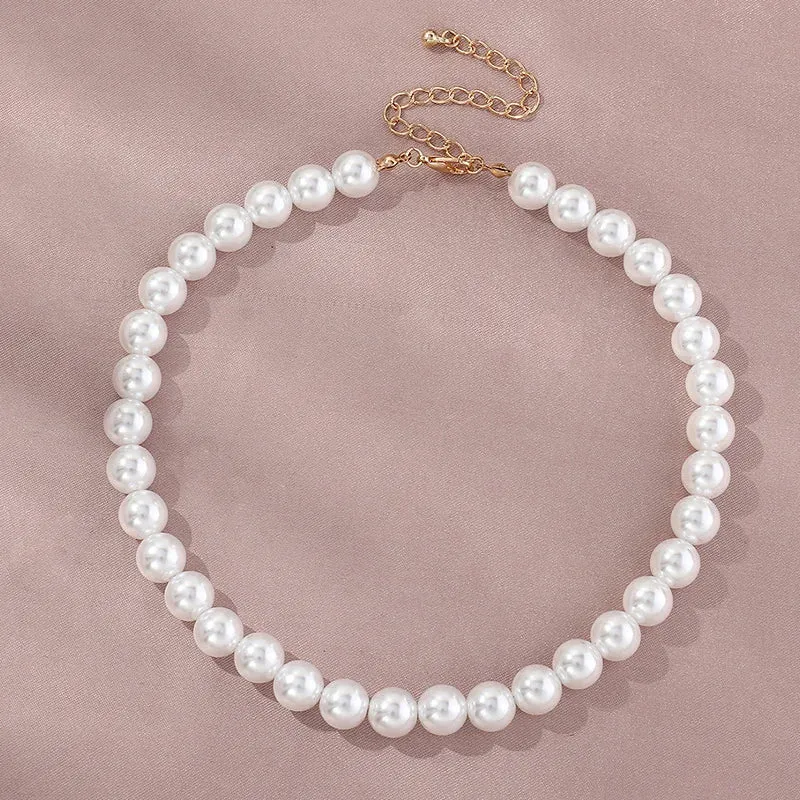 Vintage Style Simple 6MM Pearl Chain Choker Necklace For Women Wedding Love Shell Pendant Necklace