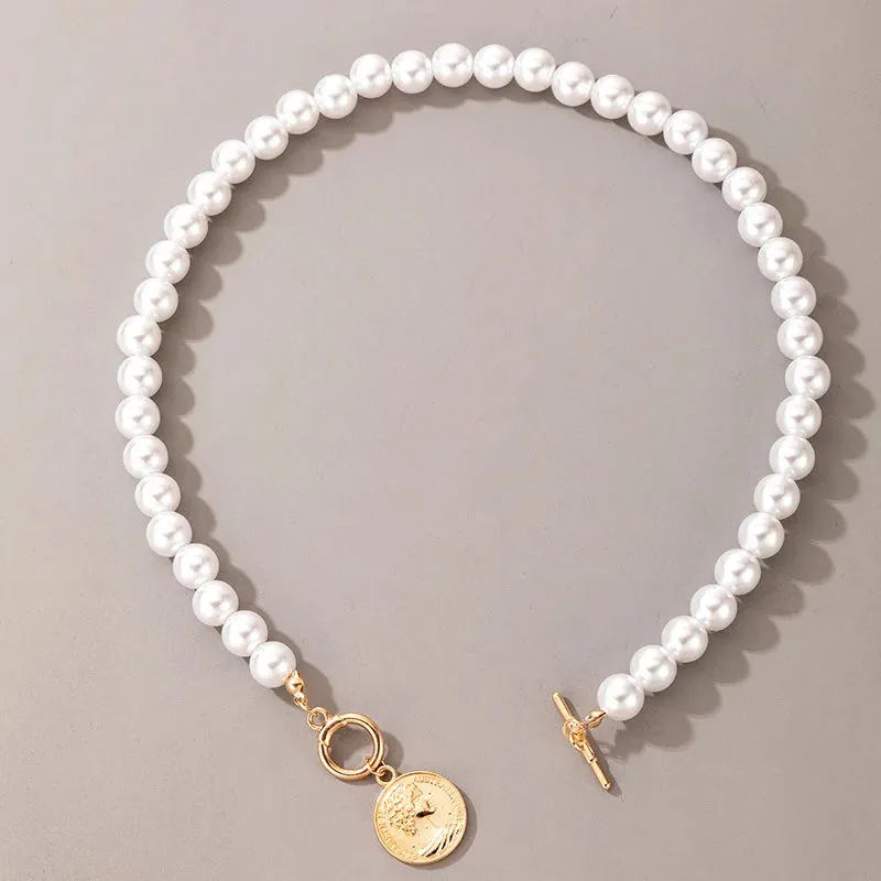 Vintage Style Simple 6MM Pearl Chain Choker Necklace For Women Wedding Love Shell Pendant Necklace