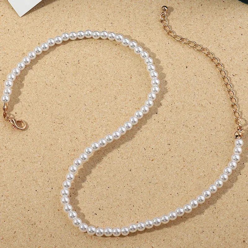 Vintage Style Simple 6MM Pearl Chain Choker Necklace For Women Wedding Love Shell Pendant Necklace