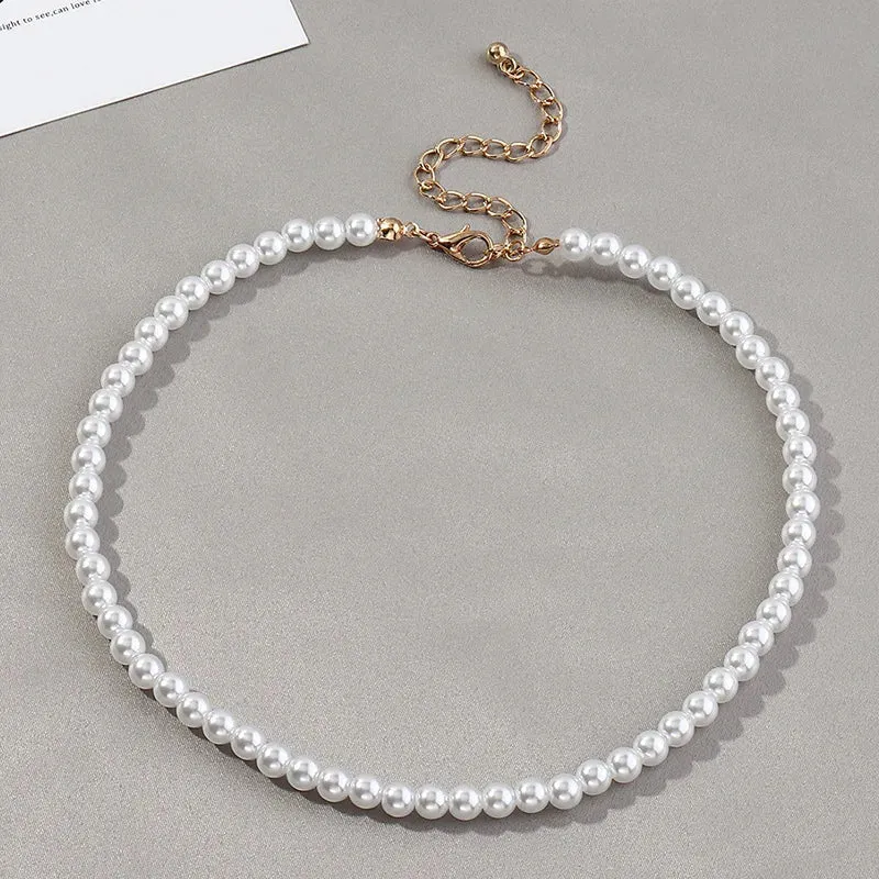 Vintage Style Simple 6MM Pearl Chain Choker Necklace For Women Wedding Love Shell Pendant Necklace