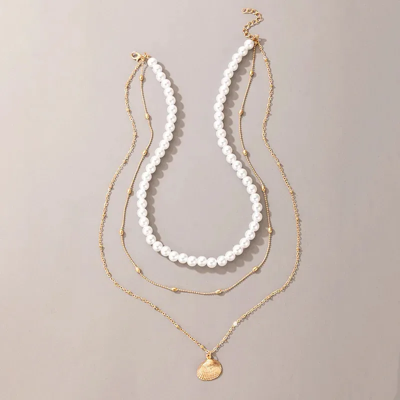 Vintage Style Simple 6MM Pearl Chain Choker Necklace For Women Wedding Love Shell Pendant Necklace