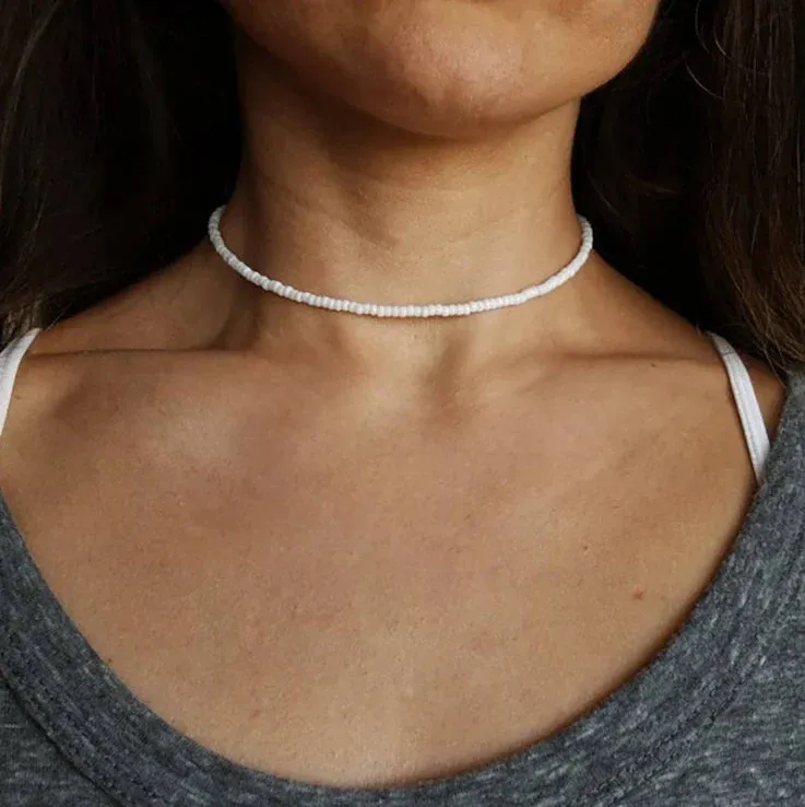 Vintage Style Simple 6MM Pearl Chain Choker Necklace For Women Wedding Love Shell Pendant Necklace