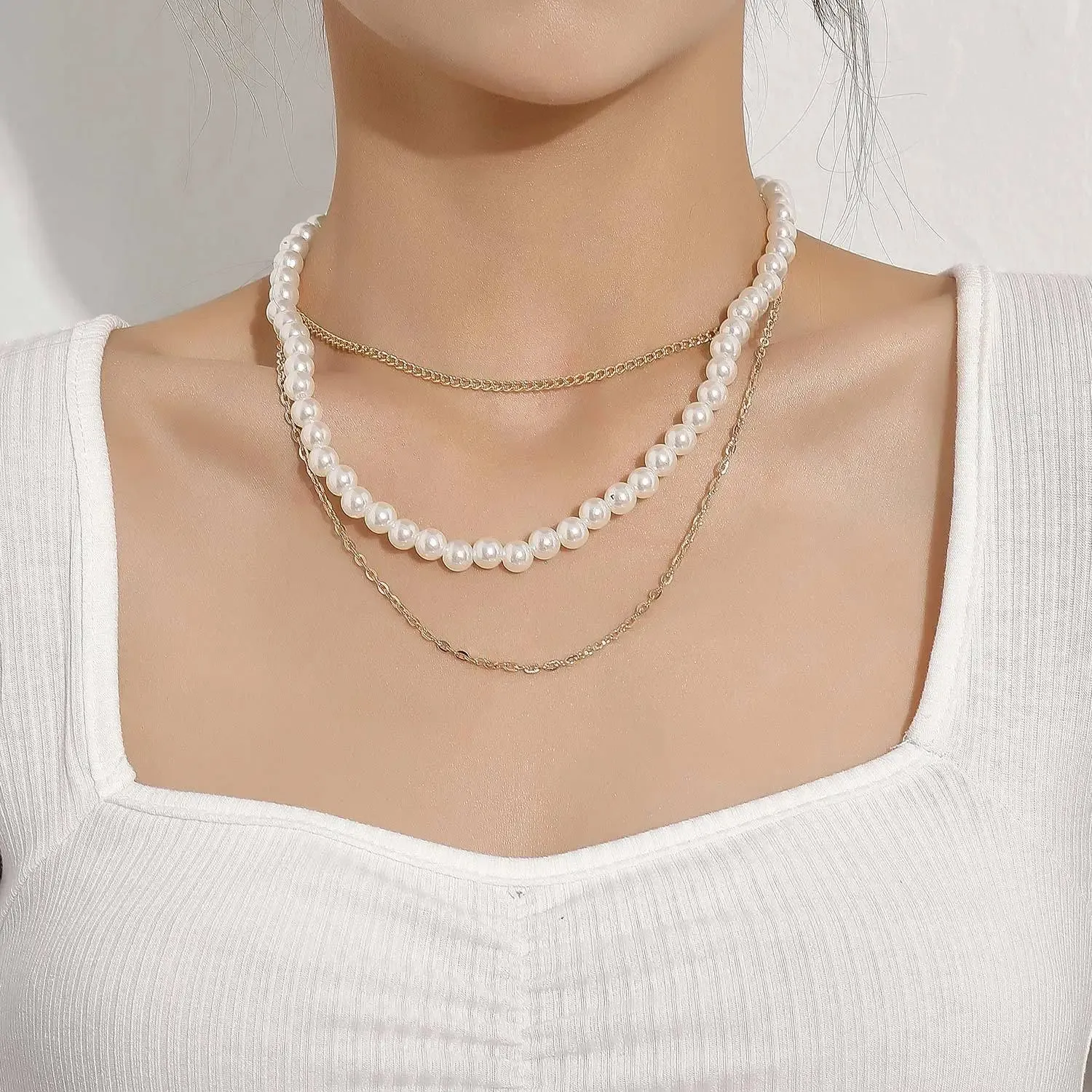 Vintage Style Simple 6MM Pearl Chain Choker Necklace For Women Wedding Love Shell Pendant Necklace