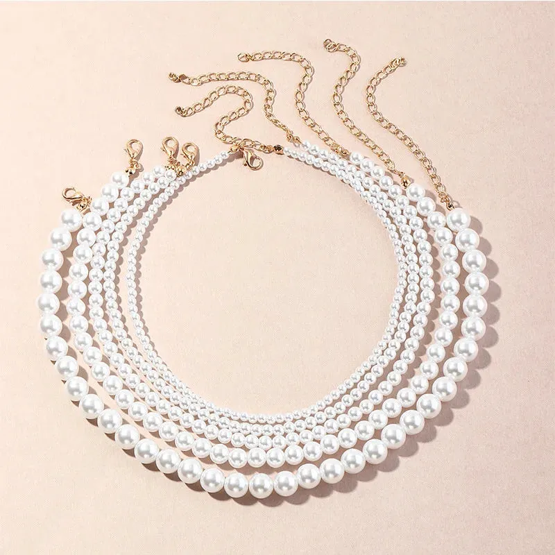 Vintage Style Simple 6MM Pearl Chain Choker Necklace For Women Wedding Love Shell Pendant Necklace