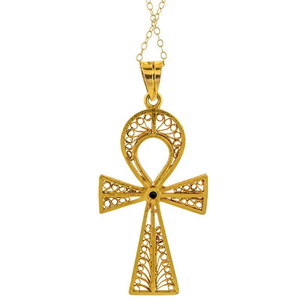 Vintage Turquoise Ankh Pendant Necklace