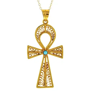 Vintage Turquoise Ankh Pendant Necklace