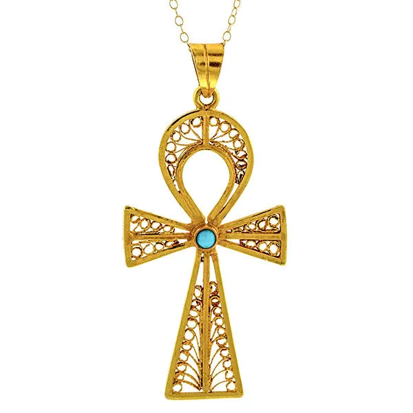 Vintage Turquoise Ankh Pendant Necklace