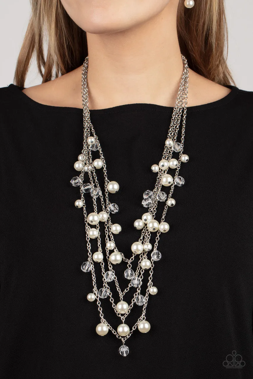 Vintage Virtuoso - White - Peal and Crystal Bead Tiered Paparazzi Necklace