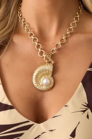 Vitamin Sea Gold Nautilus Seashell Statement Necklace