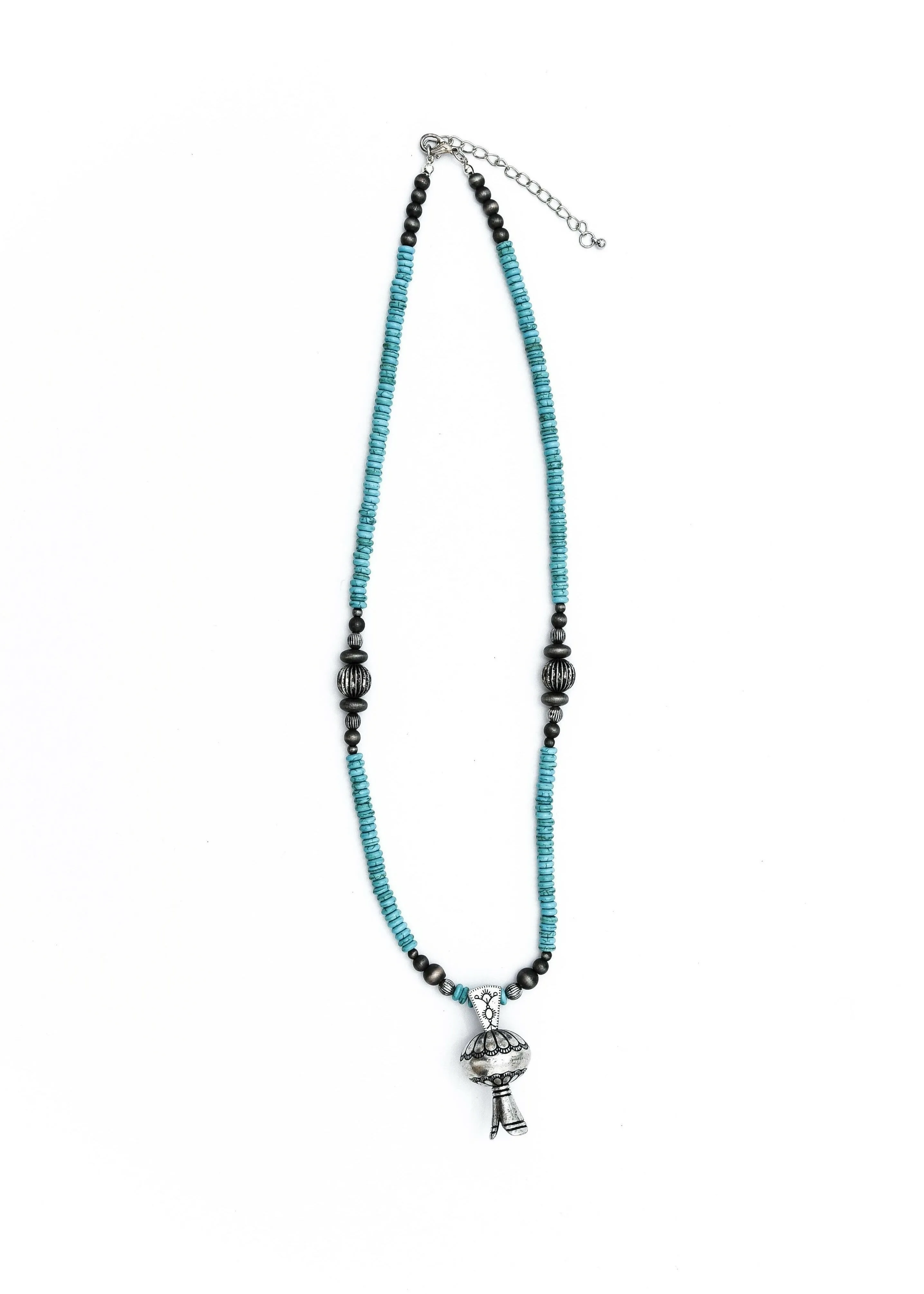 West and Co Turquoise Necklace with Stamped Blossom Pendant