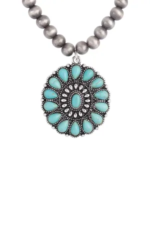 Western Concho Natural Stone Round Pendant Necklace Burnish Turquoise - Pack of 6
