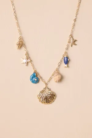 Whispering Tides Blue Coastal Charm Necklace
