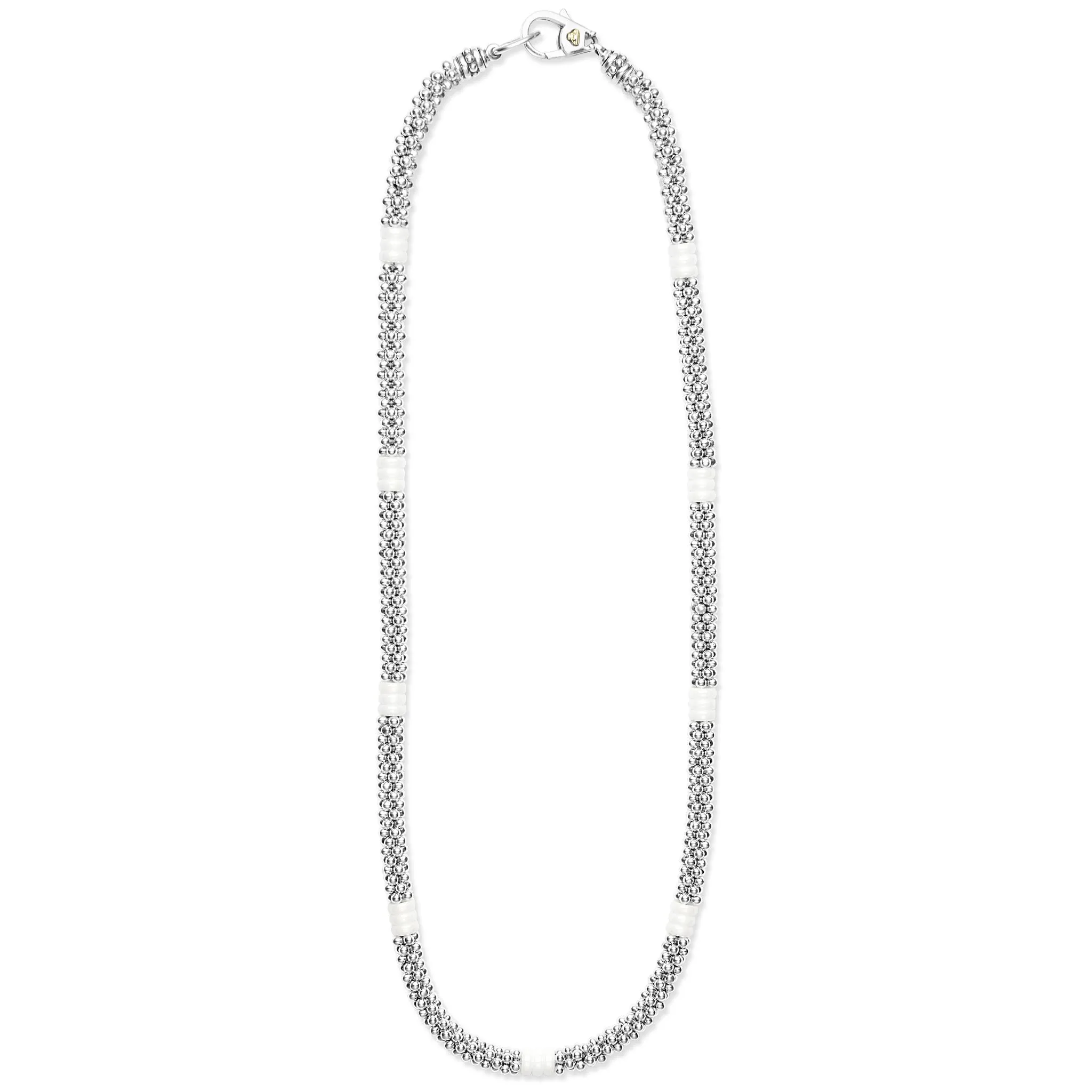 White Caviar White Ceramic Three Bead Station Caviar Necklace