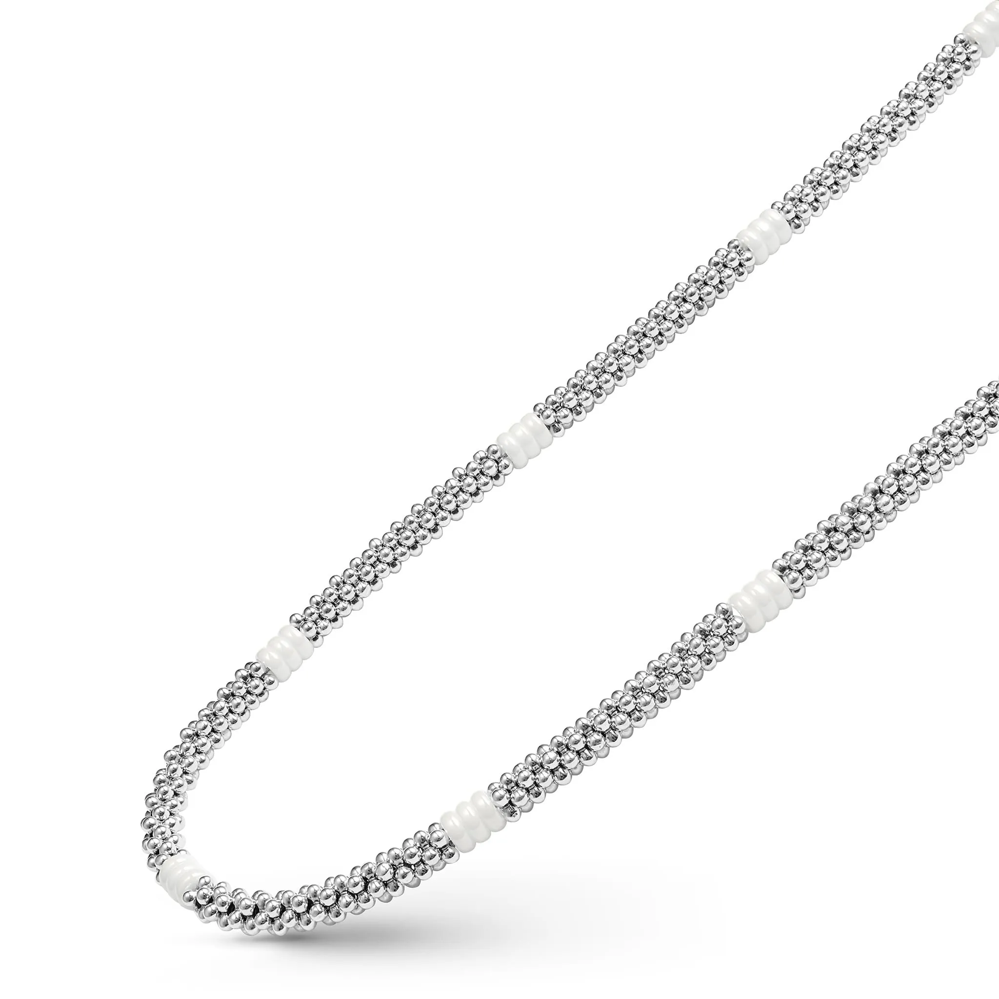 White Caviar White Ceramic Three Bead Station Caviar Necklace