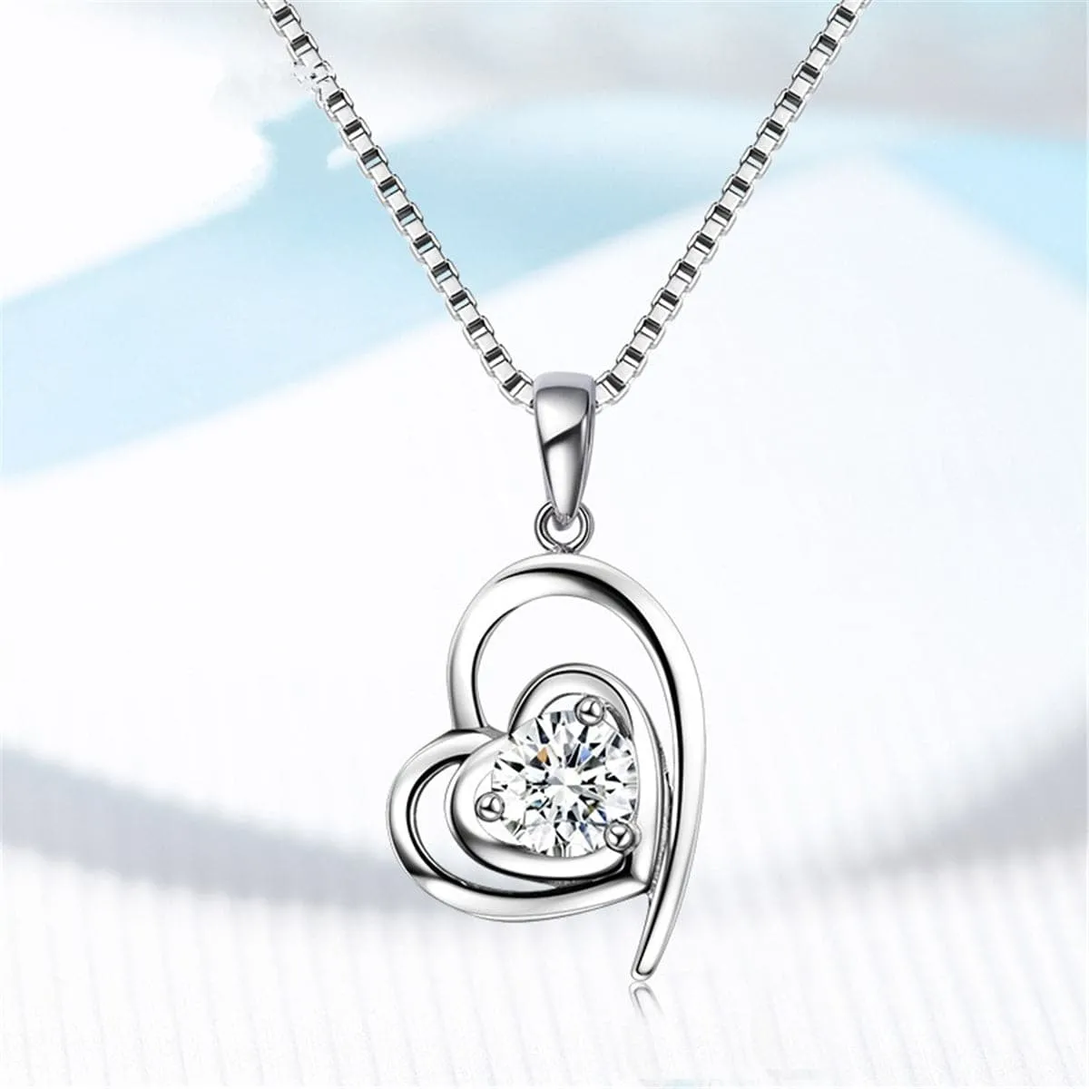 White Crystal & Silver-Plated Heart Pendant Necklace