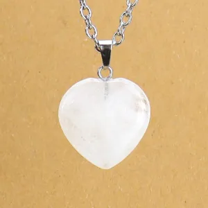 White Crystal Natural Stone Heart Pendant Necklace