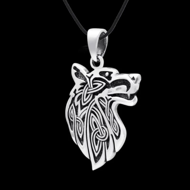 Wolf Fenrir Head Motif Norse Amulet 925 STERLING SILVER PENDANT