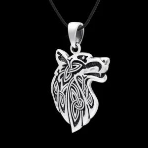 Wolf Fenrir Head Motif Norse Amulet 925 STERLING SILVER PENDANT