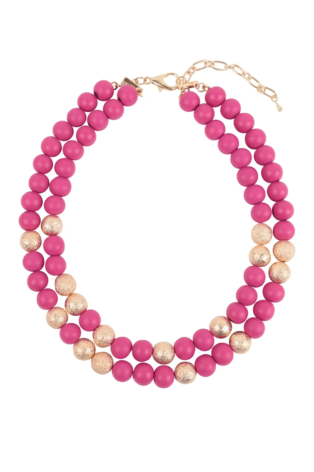 WOOD, CCB 2 LINE BEADED NECKLACE