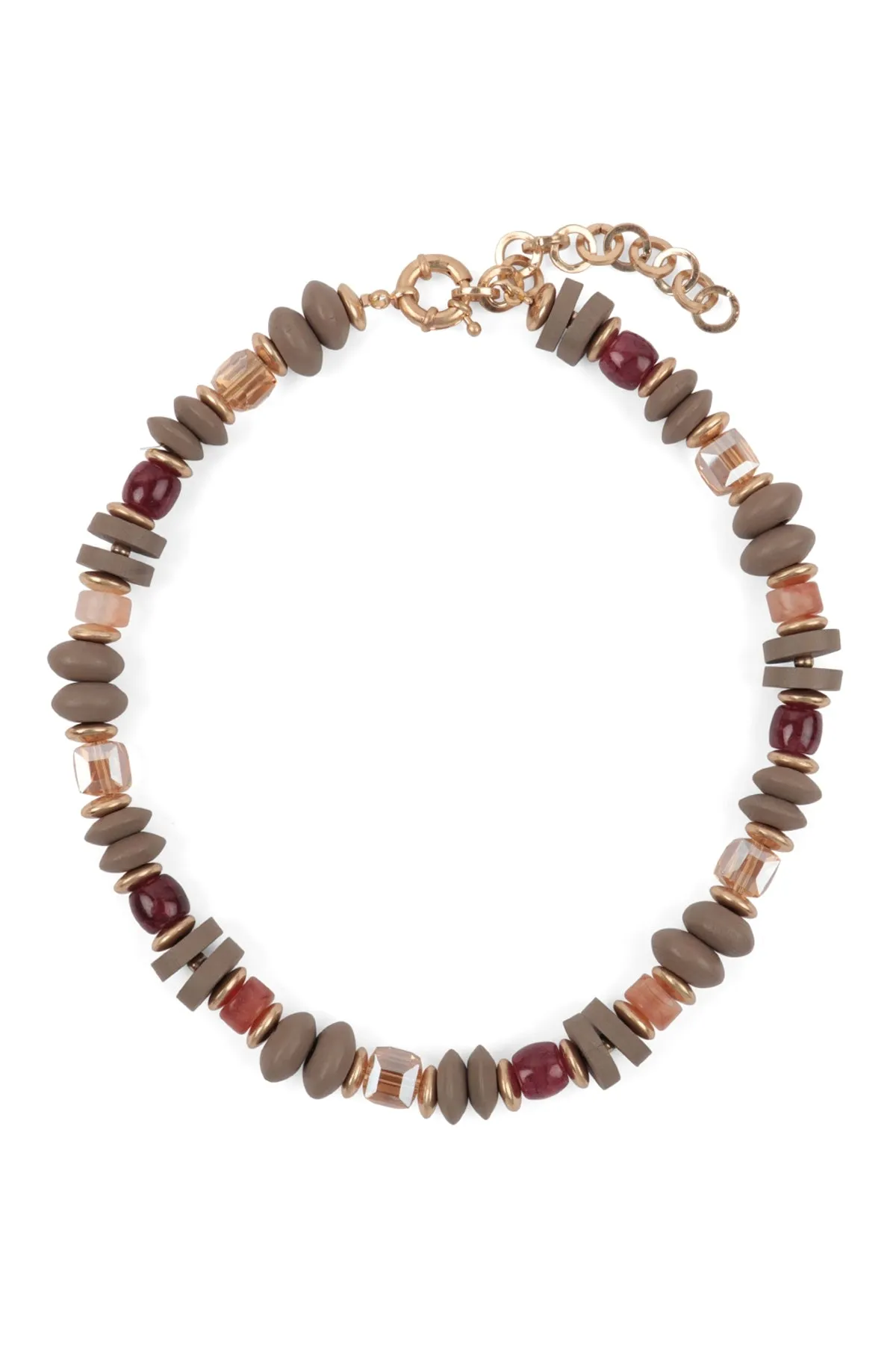 Wood, Mix Beads Boho Necklace Gray - Pack of 6